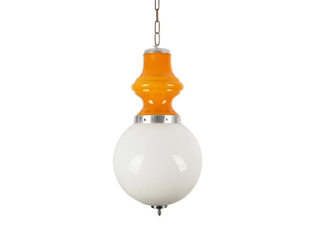 Pendant lamp, orange Murano glass, metal, Mazzega, Italy, 1970s. - DIMENSION