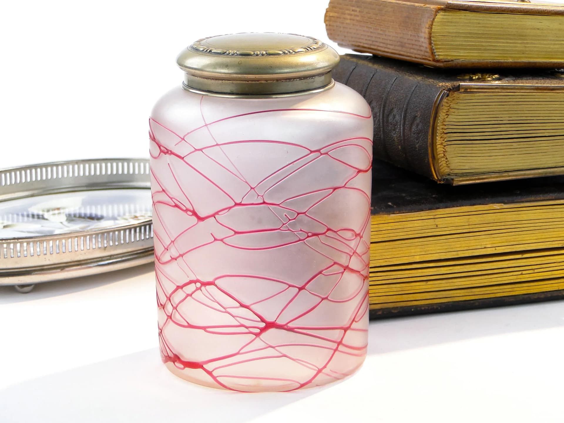 Herbatnica secesyjna, Poschinger, szkło transparentne matowione różowe, Niemcy, początek XX w. - 35706