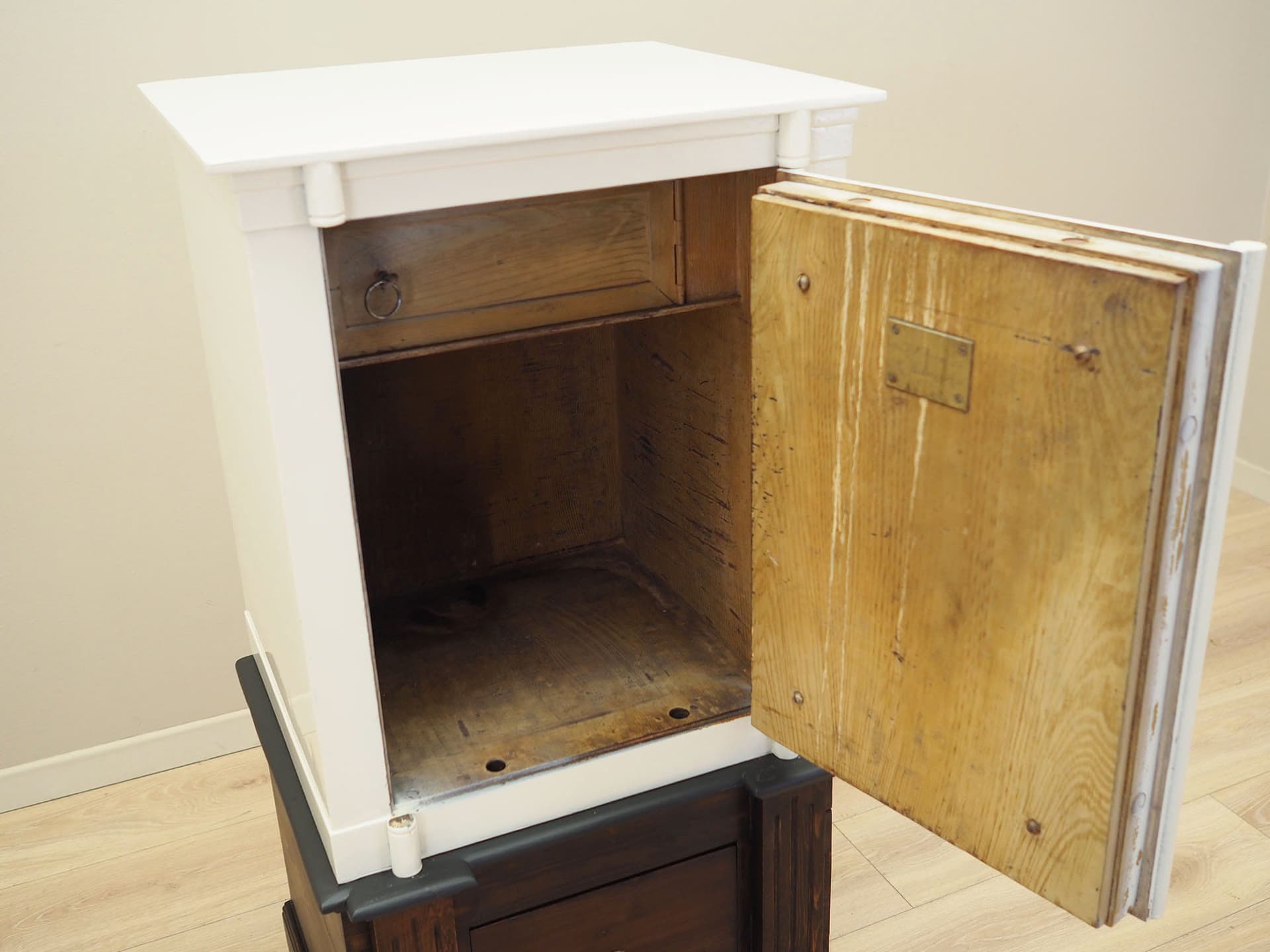 Scandinavian Safe, ivory steel, dark pine, Denmark, 1950s - 58113