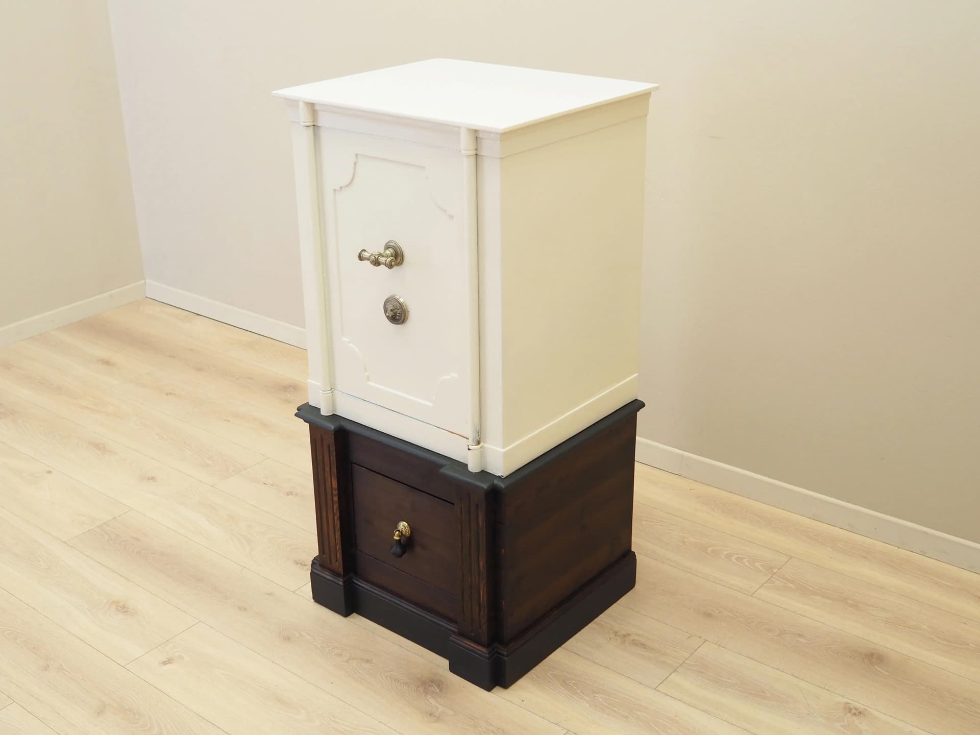 Scandinavian Safe, ivory steel, dark pine, Denmark, 1950s - 35774