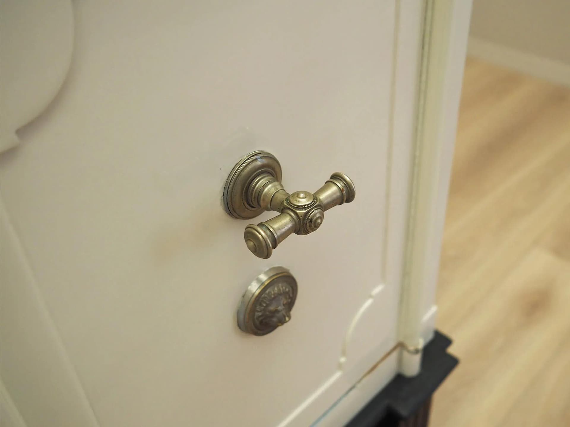 Scandinavian Safe, ivory steel, dark pine, Denmark, 1950s - 35779