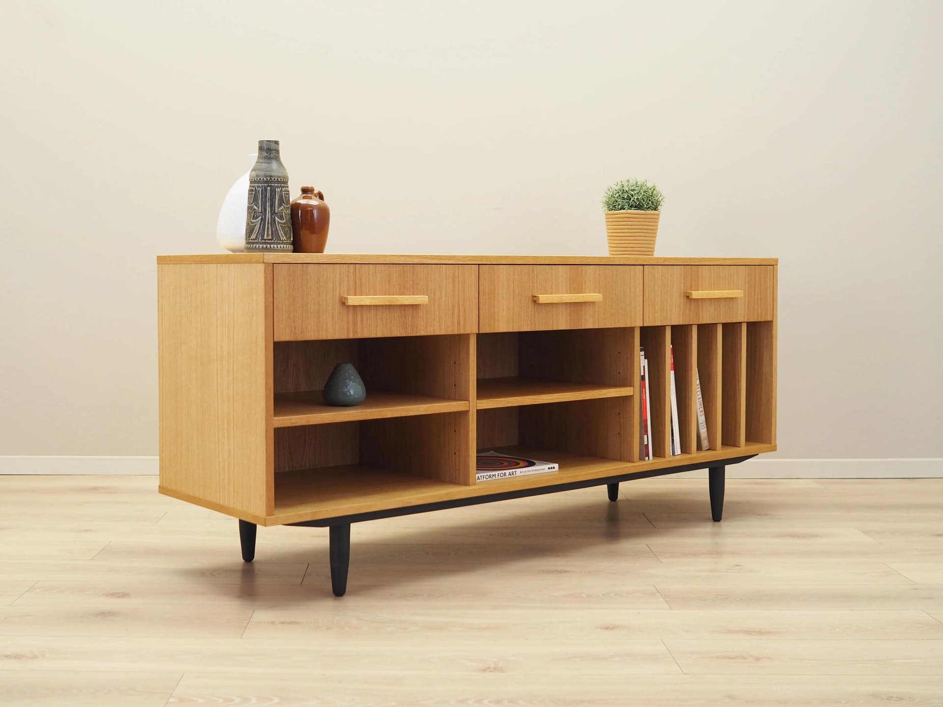 Sideboard, Scandinavian, yellow oak, Poland, 1960s - 35754