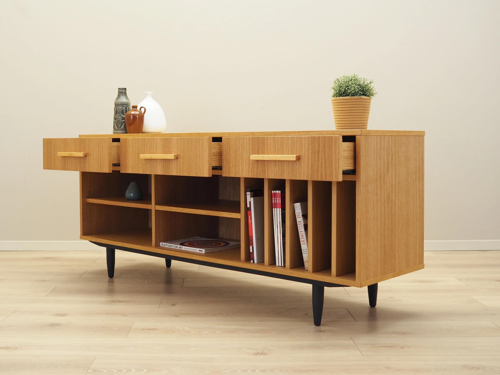 Sideboard, Scandinavian, yellow oak, Poland, 1960s - 35753