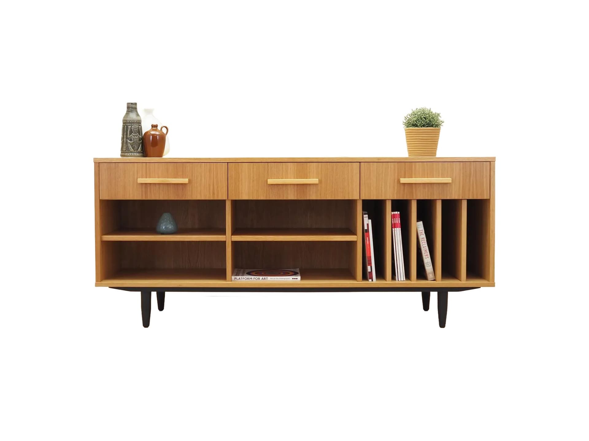 Sideboard, Scandinavian, yellow oak, Poland, 1960s