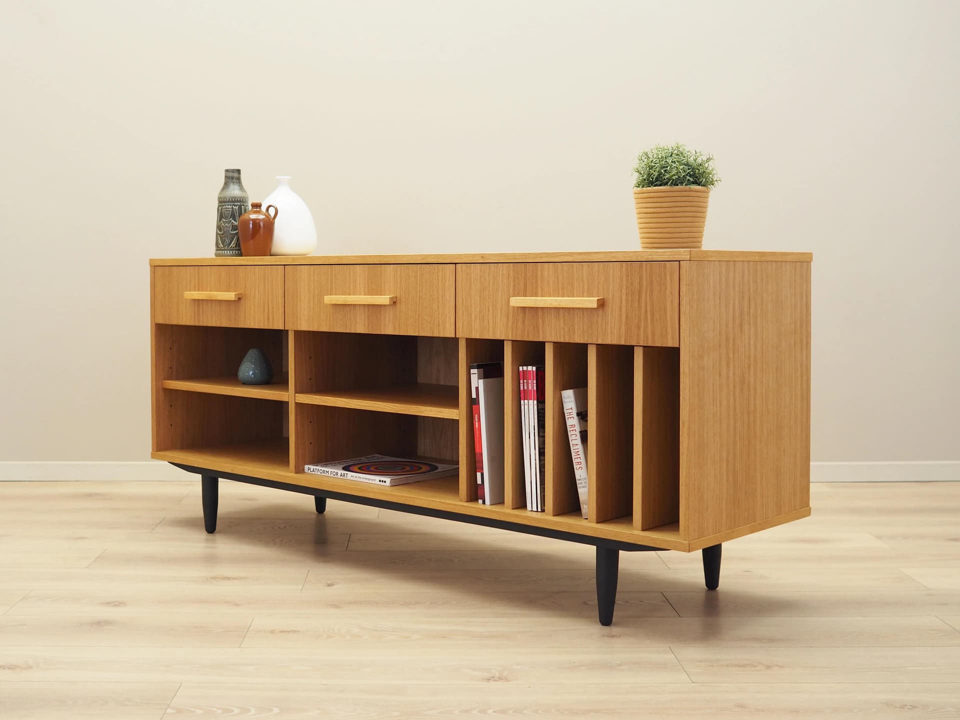 Sideboard, Scandinavian, yellow oak, Poland, 1960s - 35752