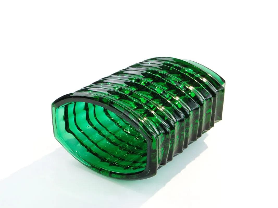 Wazon optyczny, zielony, szkło, proj. J. S. Drost, Ząbkowice, Polska, lata 60. - 35940