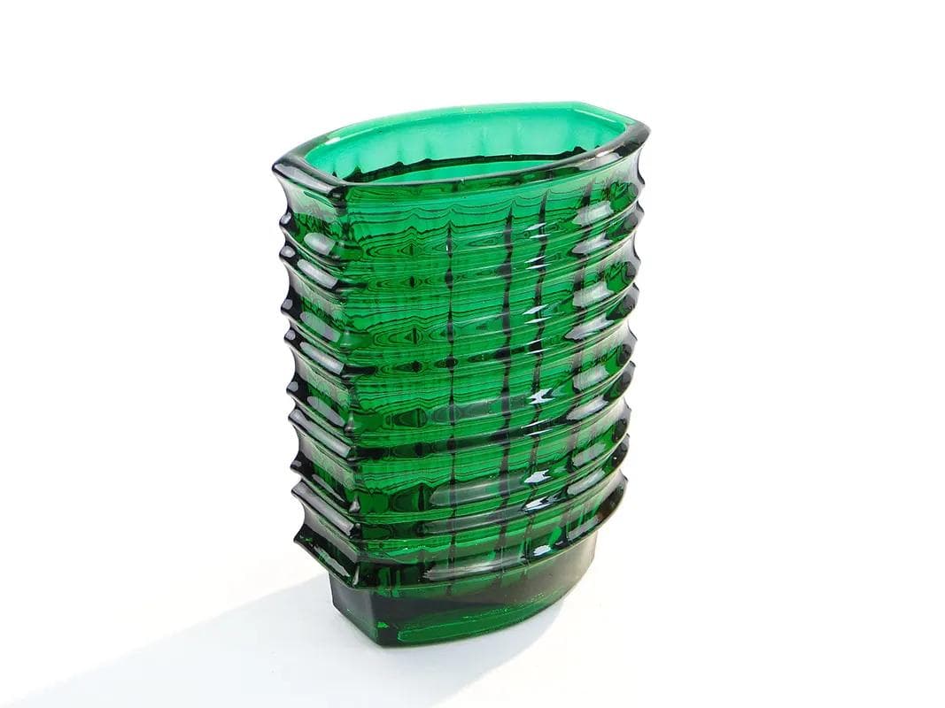 Wazon optyczny, zielony, szkło, proj. J. S. Drost, Ząbkowice, Polska, lata 60. - 35937