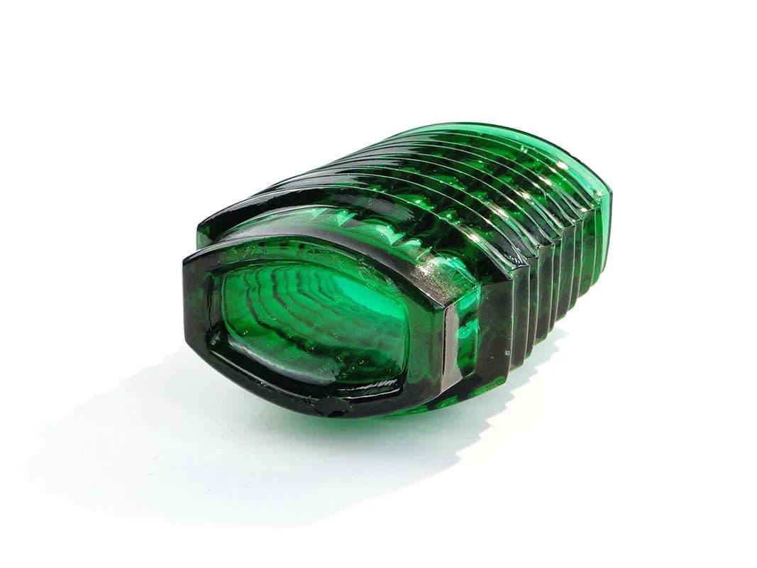 Wazon optyczny, zielony, szkło, proj. J. S. Drost, Ząbkowice, Polska, lata 60. - 35941