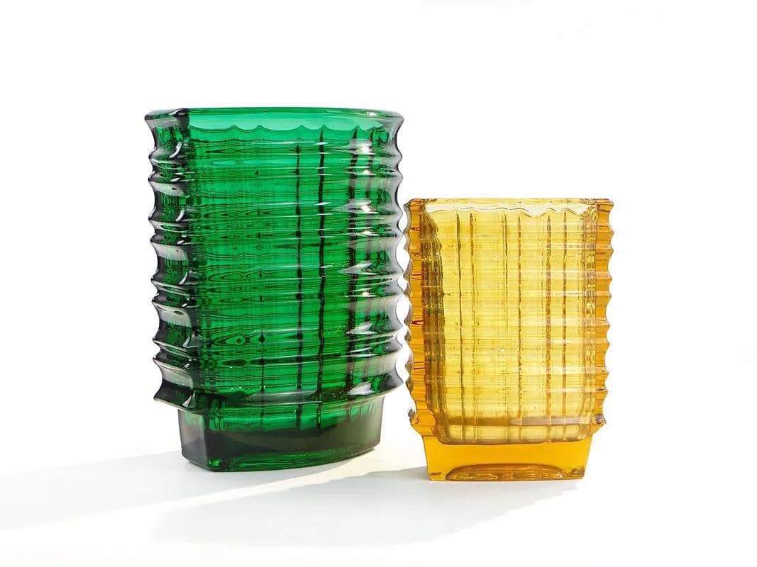 Wazon optyczny, zielony, szkło, proj. J. S. Drost, Ząbkowice, Polska, lata 60. - 35938