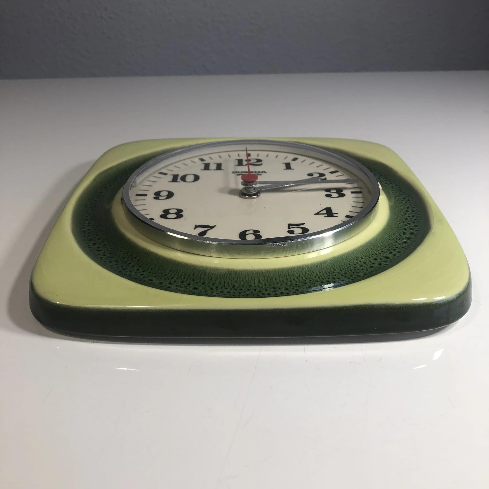 Zielony ceramiczny zegar ścienny, Dugena, Niemcy, lata 80. - 36088