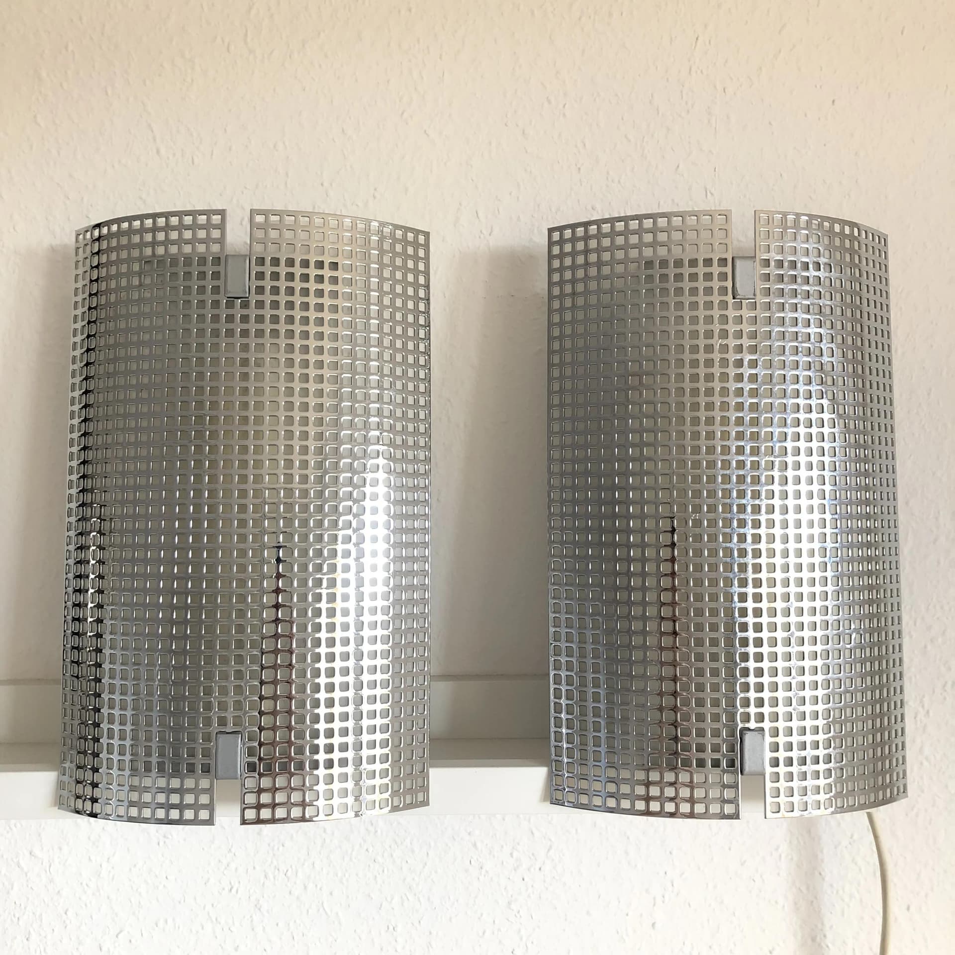 Pair of wall sconces, chrome, silver metal, LTS, Germany, 1990s. - 36063