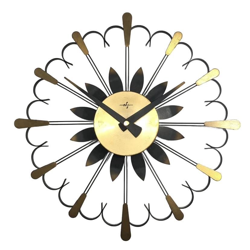 Zegar ścienny brutalistyczny, stal czarna, mosiądz złoty, Niemcy, lata 70.