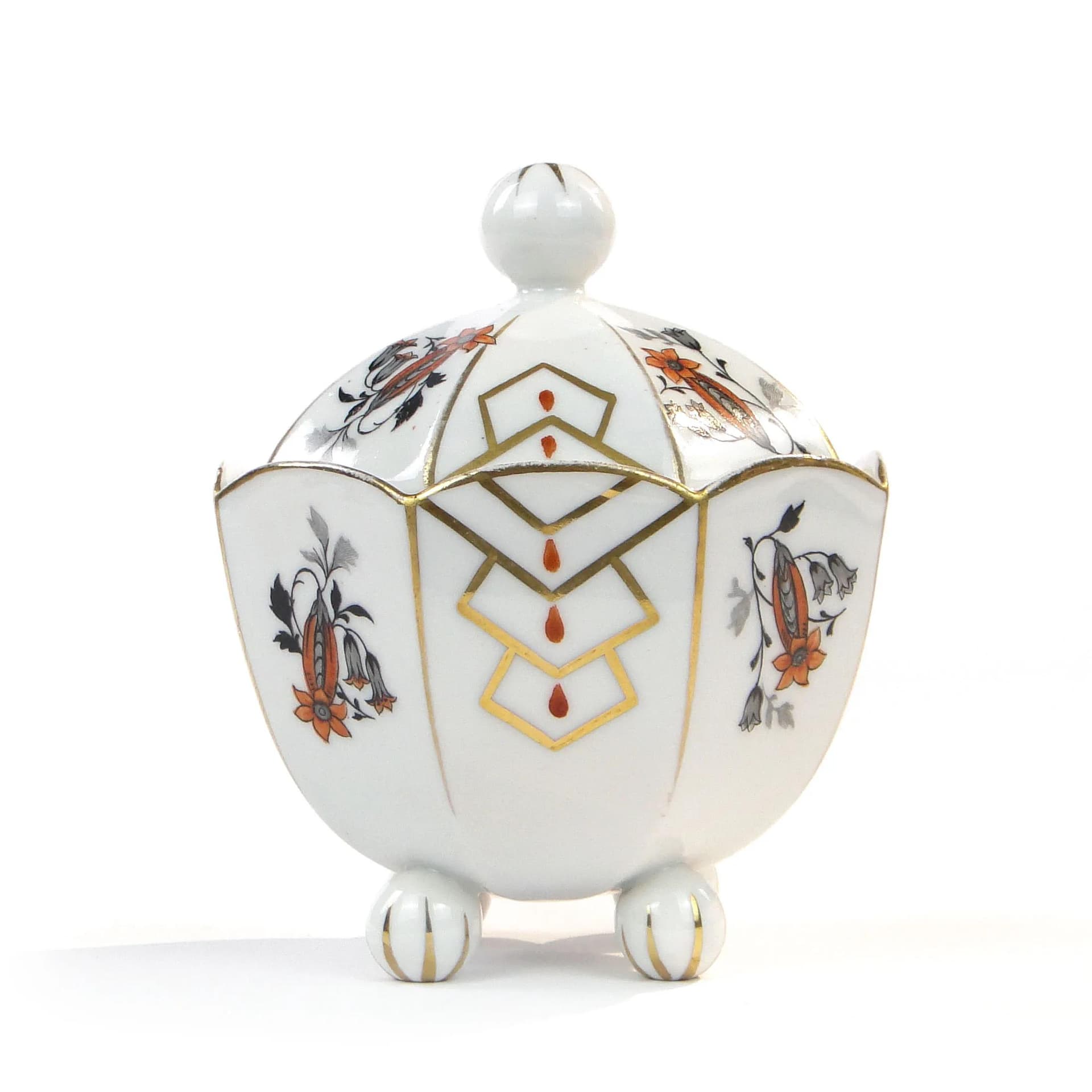 Bomboniera Art déco, biała porcelana, Mathes & Ebel, Saksonia, Niemcy, lata 30. - 36357