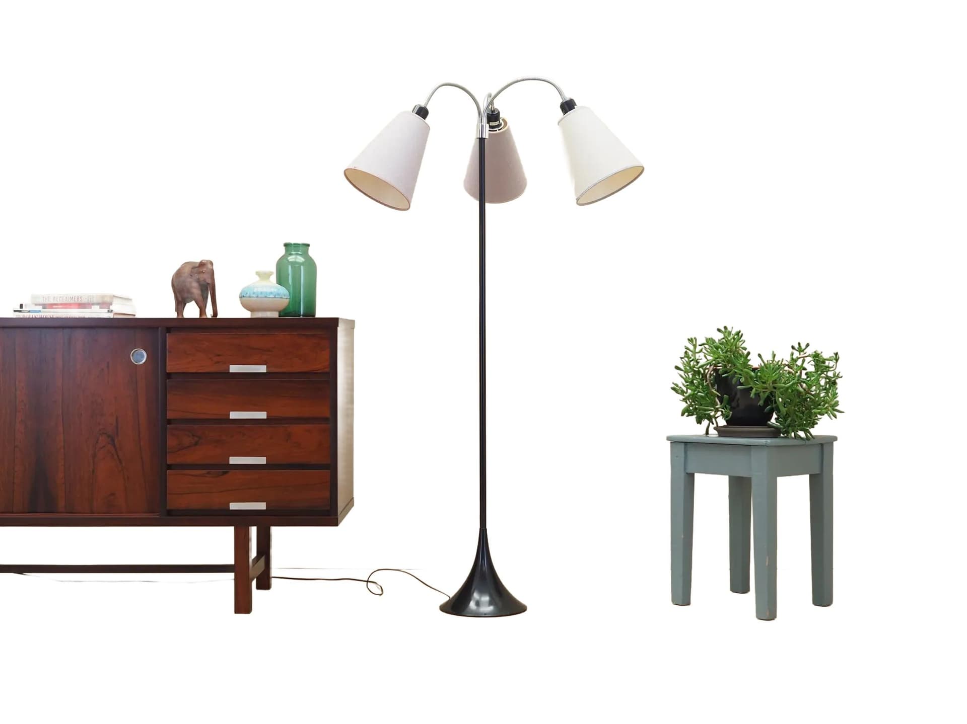 Floor lamp, black metal, beige fabric, Denmark, 1970s. - 36442