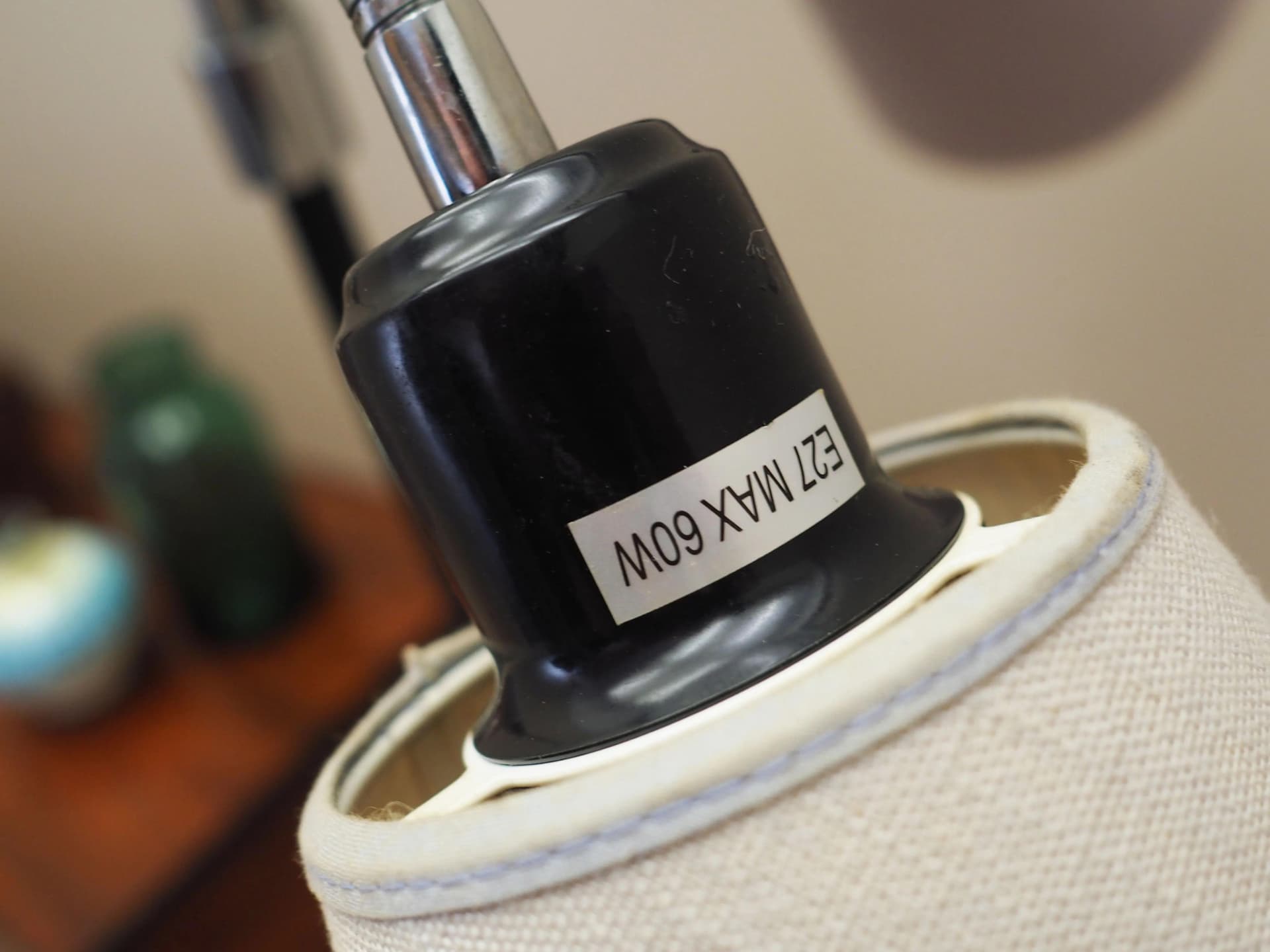 Floor lamp, black metal, beige fabric, Denmark, 1970s. - 36445