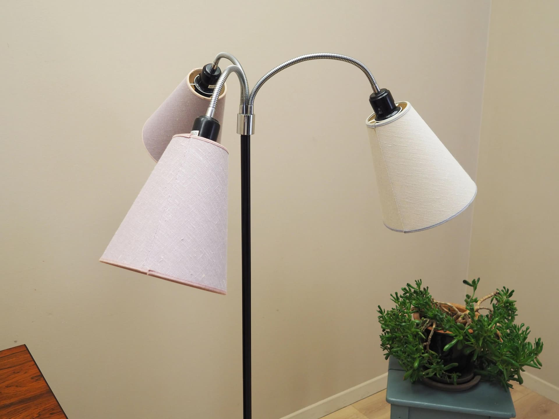 Floor lamp, black metal, beige fabric, Denmark, 1970s. - 36444