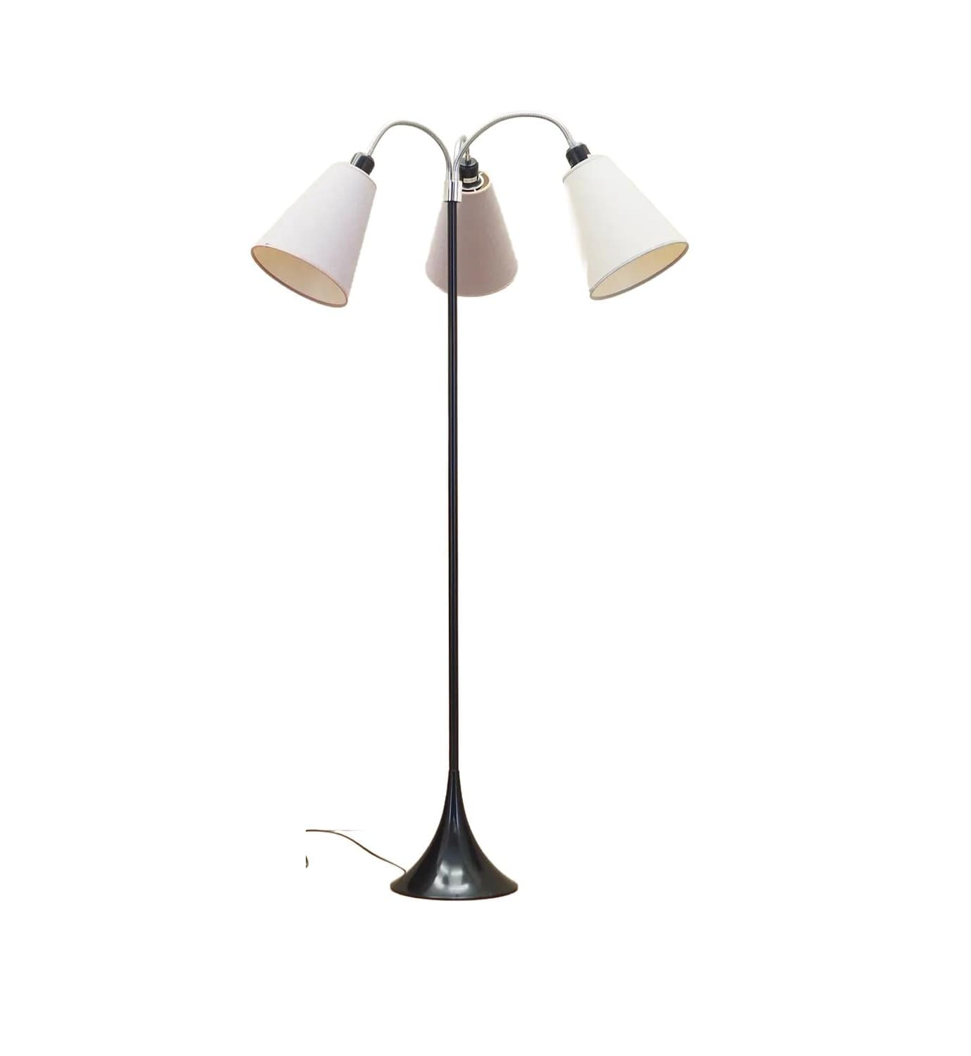 Floor lamp, black metal, beige fabric, Denmark, 1970s.
