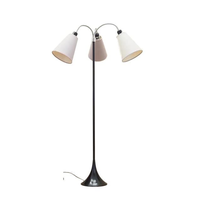 Floor lamp, black metal, beige fabric, Denmark, 1970s. - DIMENSION