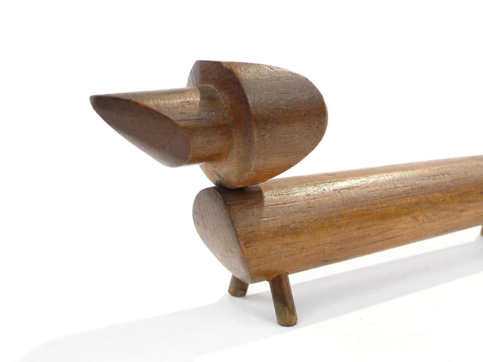 Figurka jamnika, drewno tekowe brązowy, Szwecja, lata 60. - 36288