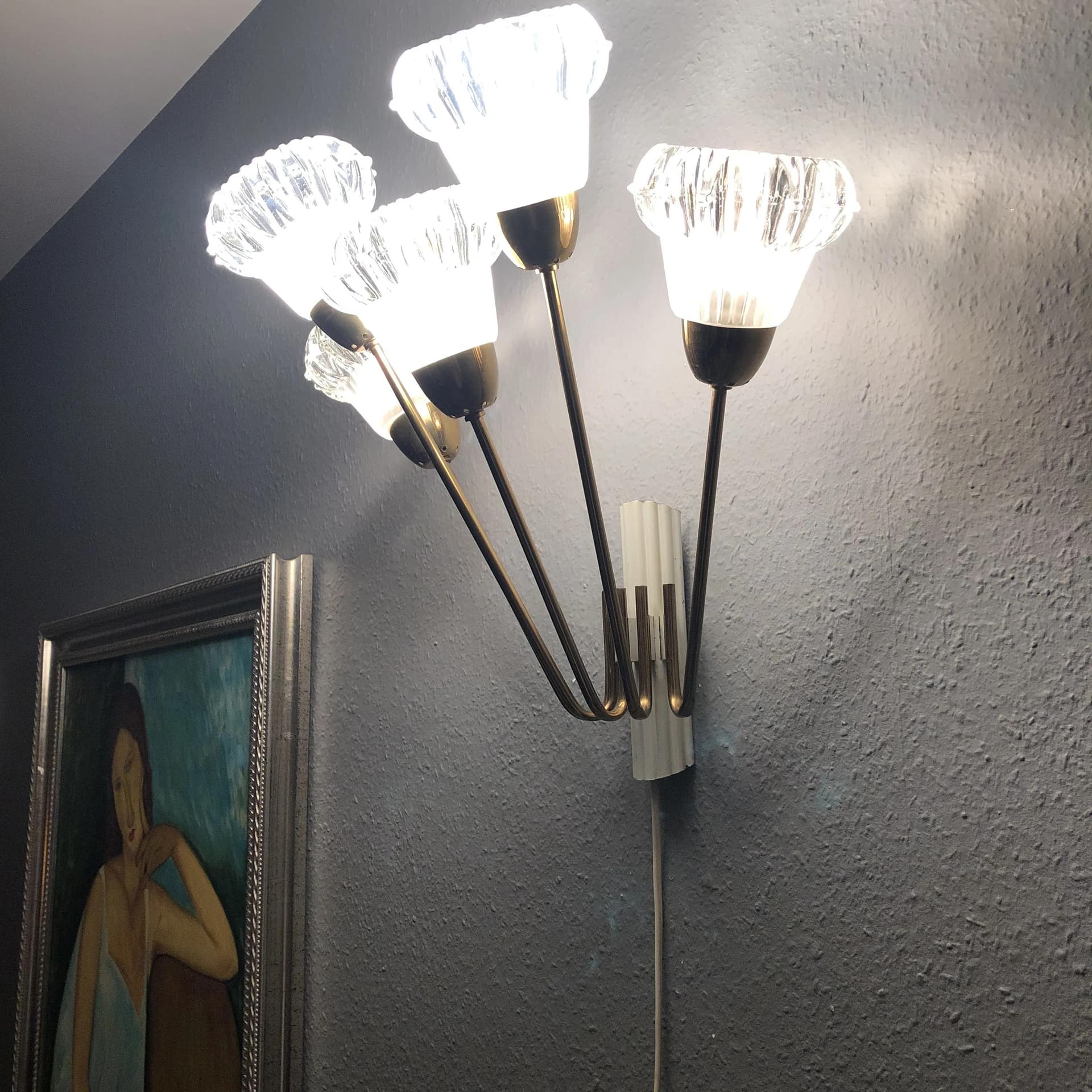 Kinkiet Stilnovo, mosiądz złoty, szkło transparentne, Niemcy, lata 60. - 36454