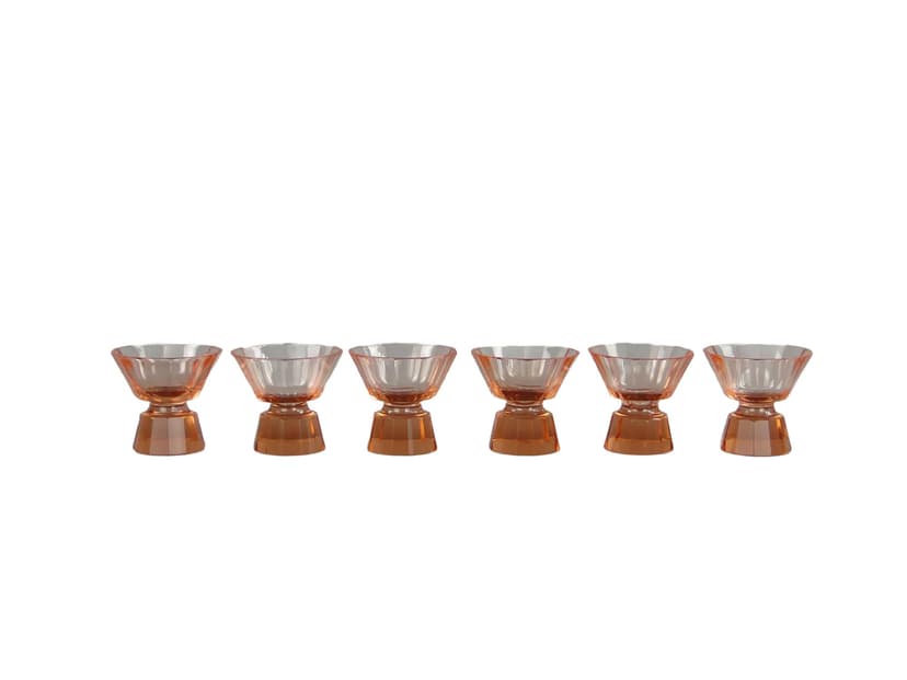 Set of liqueur glasses, Art Deco, rosaline crystal glass, Czech Republic, 1930s.