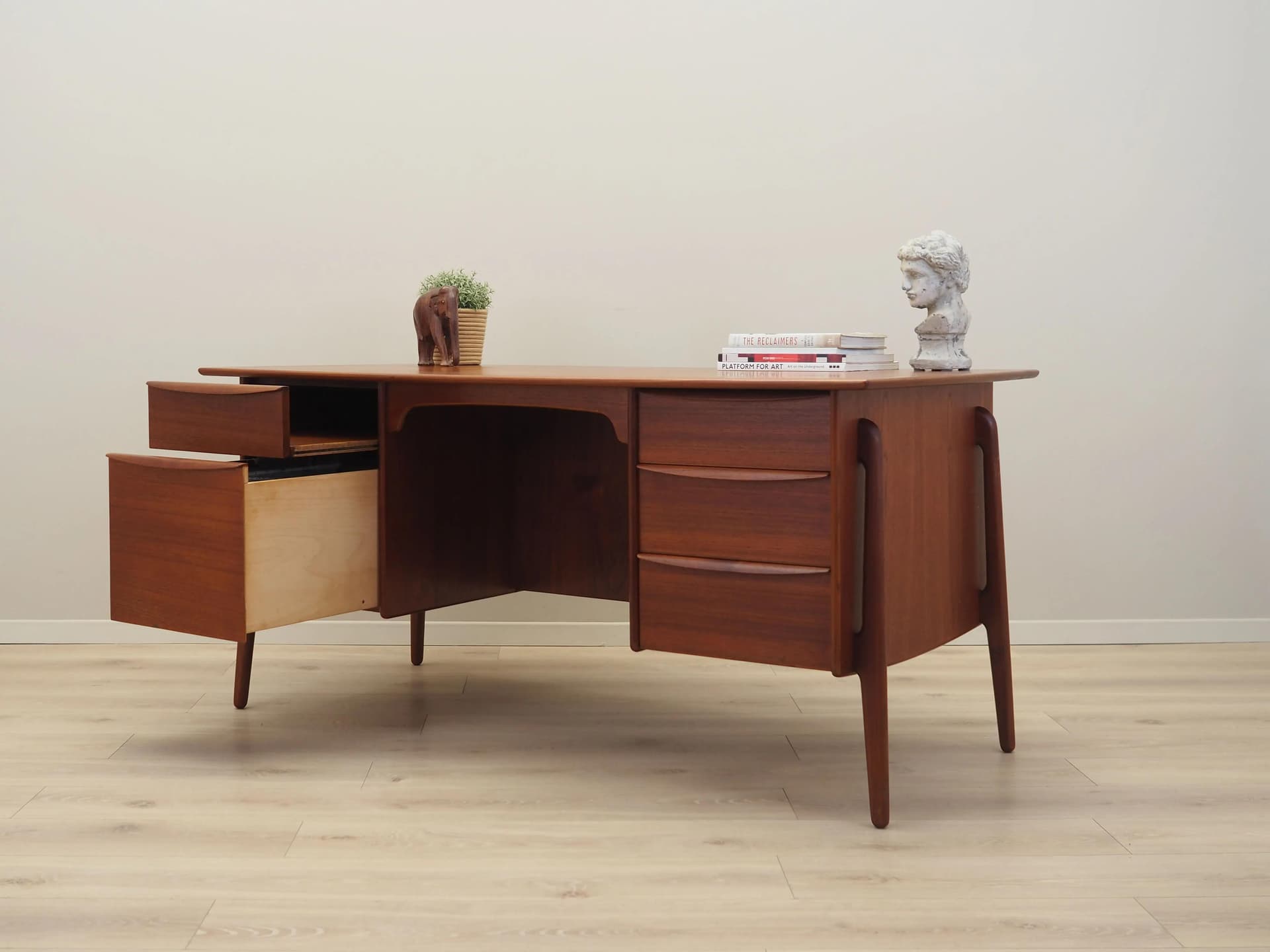 Desk, brown teak, by S. A. Madsen, Denmark, 1960s. - 36629