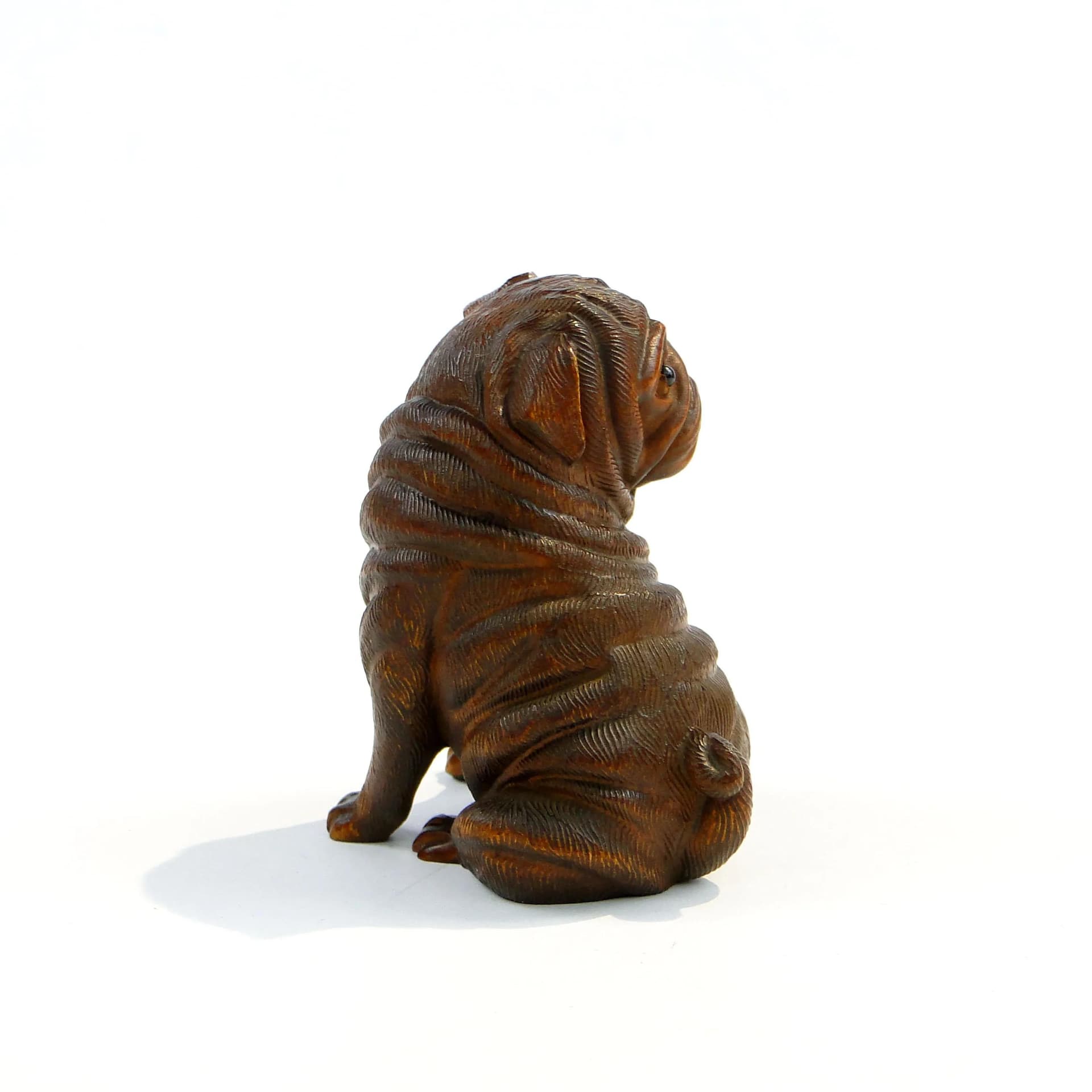 Rzeźba kameralna szczeniaka, bukszpan japoński ciemnobrązowy, Japonia, początek XX w. - 36492