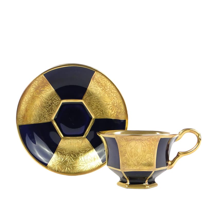 Mocha cup Art Deco, navy blue and gilded porcelain, Schlaggenwald, Czechoslovakia, 1920s.