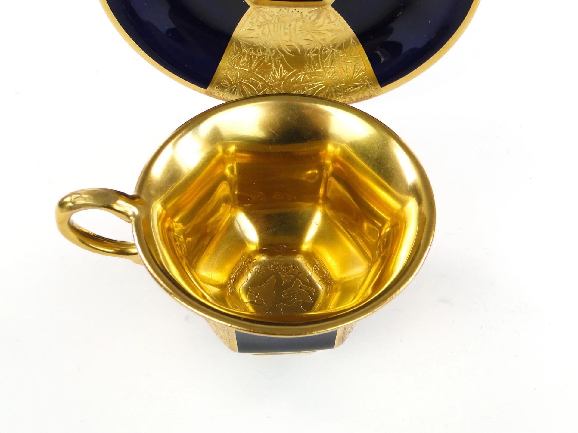 Filiżanka do mokki Art deco, porcelana granatowa złocona, Schlaggenwald, Czechosłowacja, lata 20. - 36472