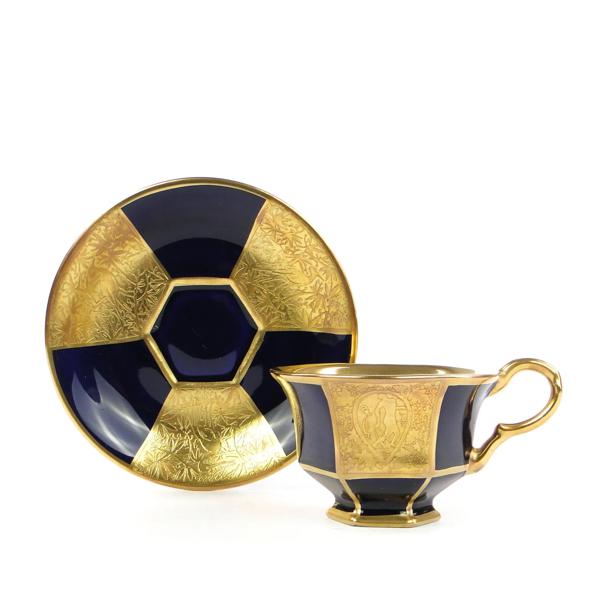 Filiżanka do mokki Art deco, porcelana granatowa złocona, Schlaggenwald, Czechosłowacja, lata 20. - 36468