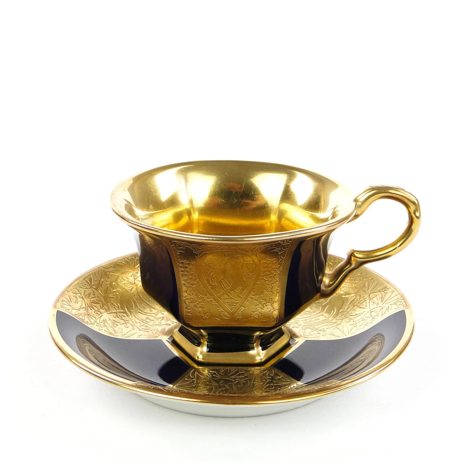 Filiżanka do mokki Art deco, porcelana granatowa złocona, Schlaggenwald, Czechosłowacja, lata 20. - 36474