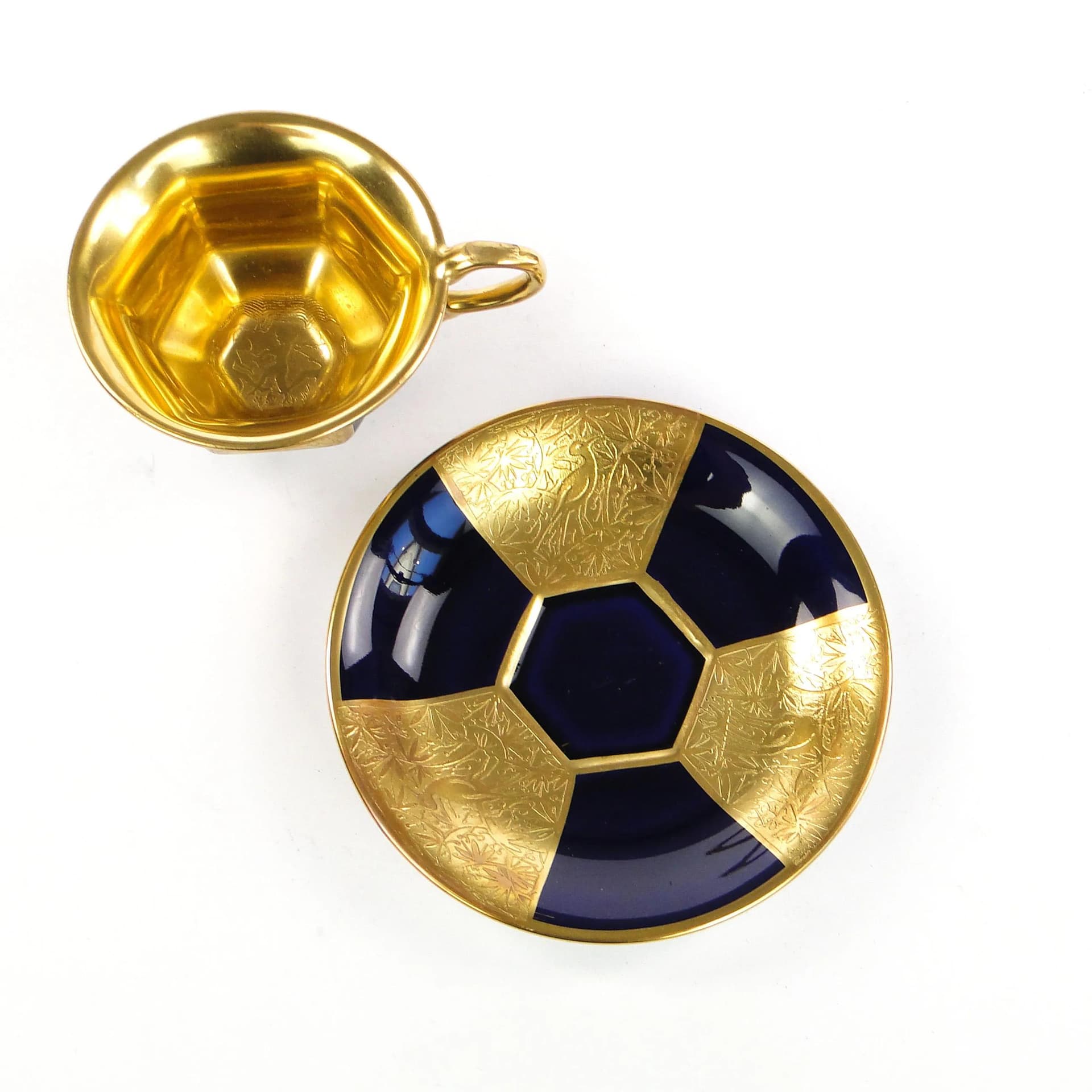 Filiżanka do mokki Art deco, porcelana granatowa złocona, Schlaggenwald, Czechosłowacja, lata 20. - 36476