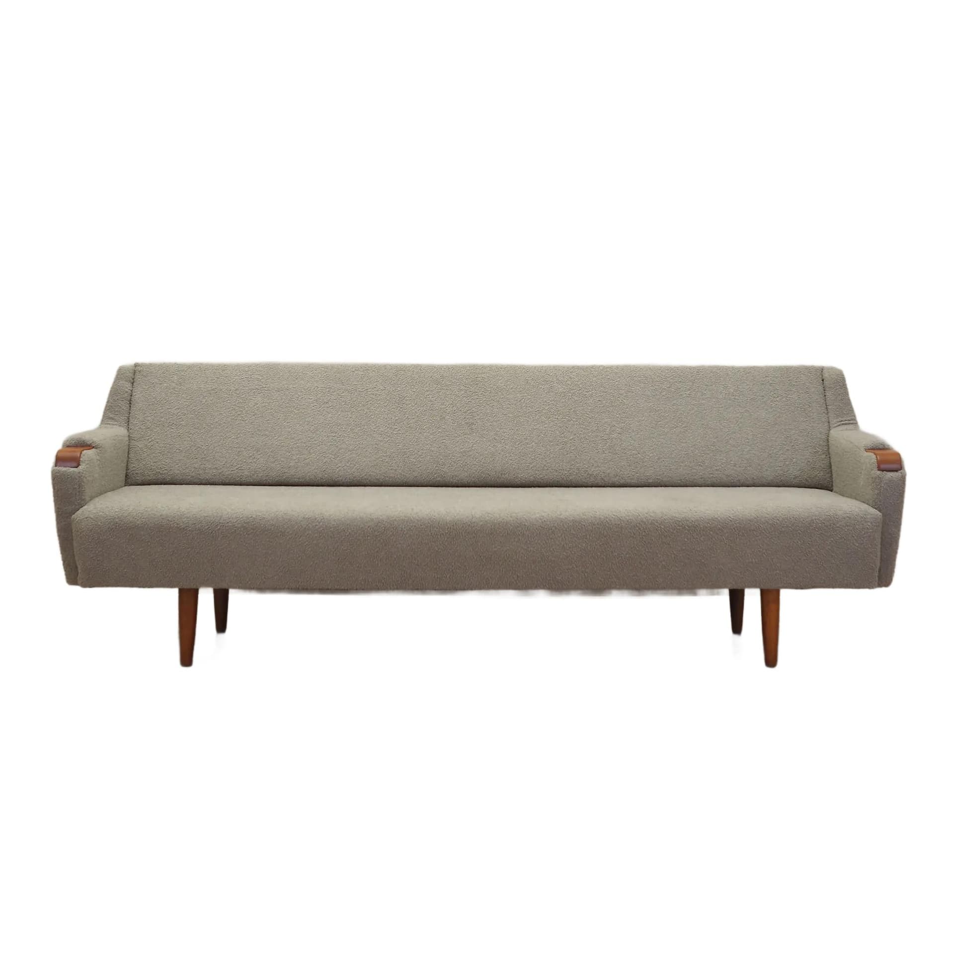 Sofa, szary boucle, teak, Dania, lata 70.