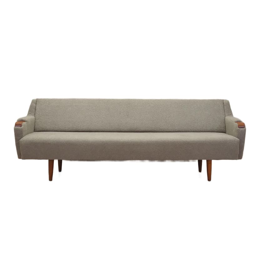 Sofa, szary boucle, teak, Dania, lata 70.