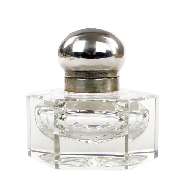 Crystal inkwell, silver, Germany, 19th c. - DIMENSION