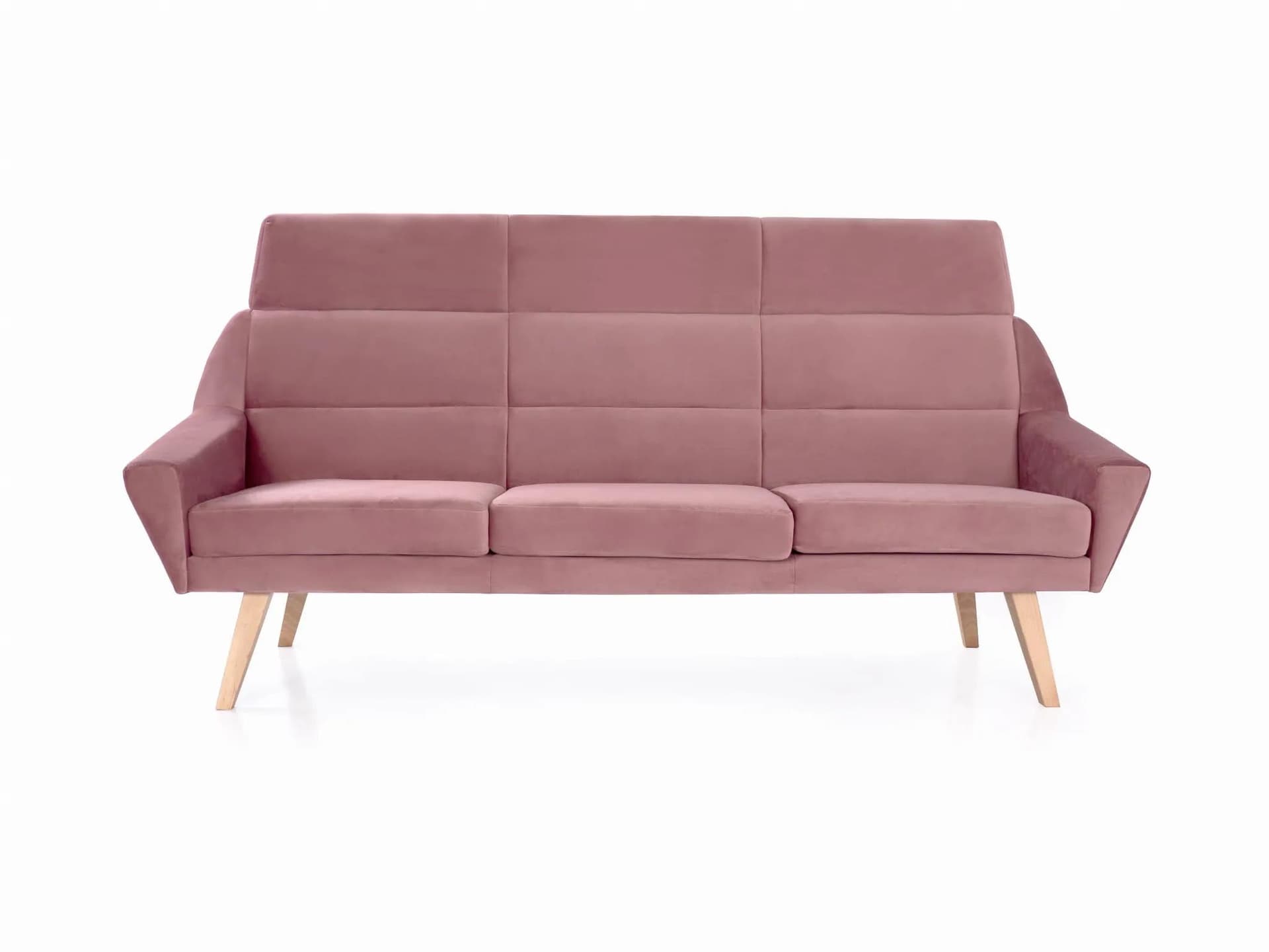 Sofa Mandal, velvet różowy, drewno jasne, Polska, lata 90. - 36741