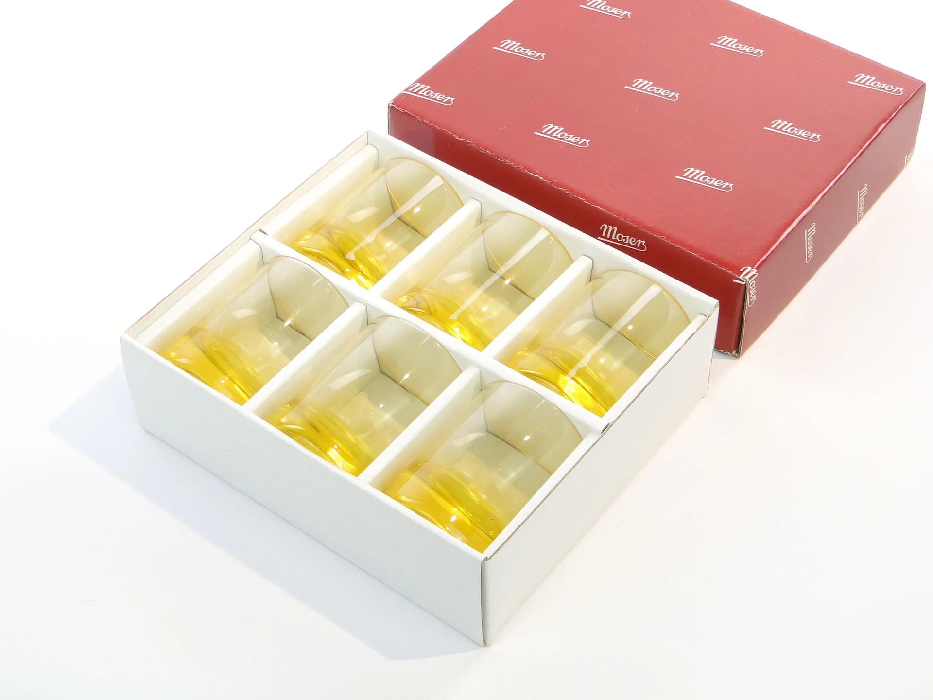 Komplet szklanek do whisky, kryształ żółty, proj. R. Eschler, Moser, Czechosłowacja, lata 60. - 36676