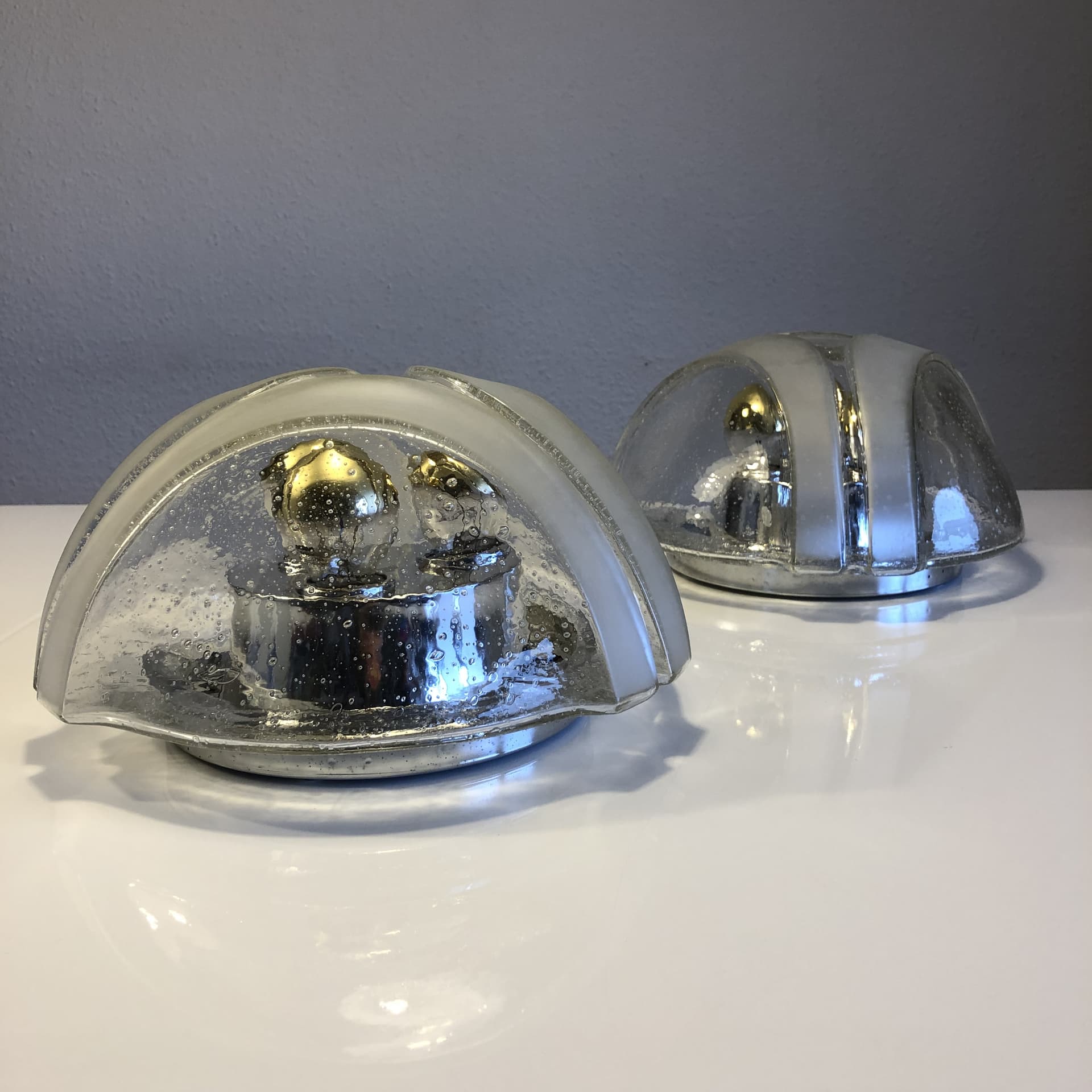 Komplet kinkietów, szkło bąbelkowe złoty, Höffmeister-Leuchten, Niemcy, lata 80. - 81958