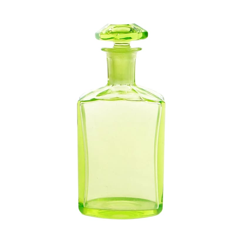 Decanter, turquoise uranium glass, Austria, 1890s