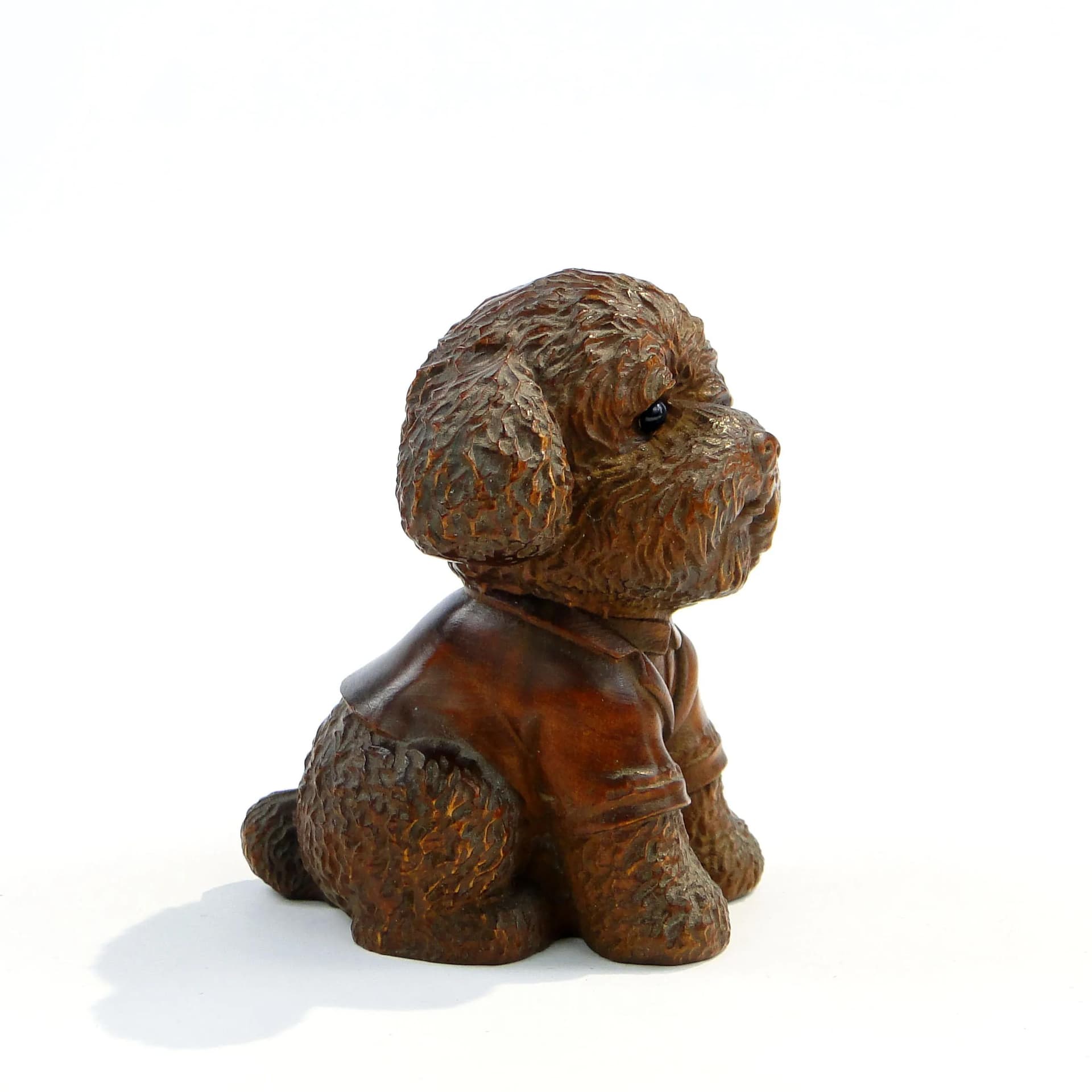 Rzeźba kameralna, miniatura szczeniaka, bukszpan japoński ciemnobrązowy, Japonia, lata 90. - 37096