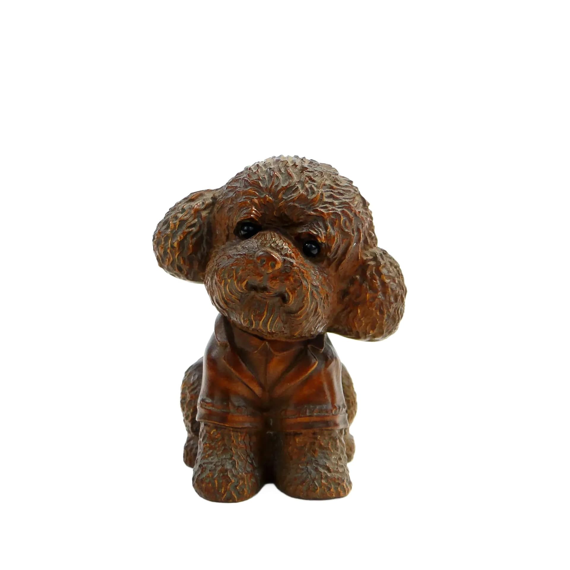 Rzeźba kameralna, miniatura szczeniaka, bukszpan japoński ciemnobrązowy, Japonia, lata 90.