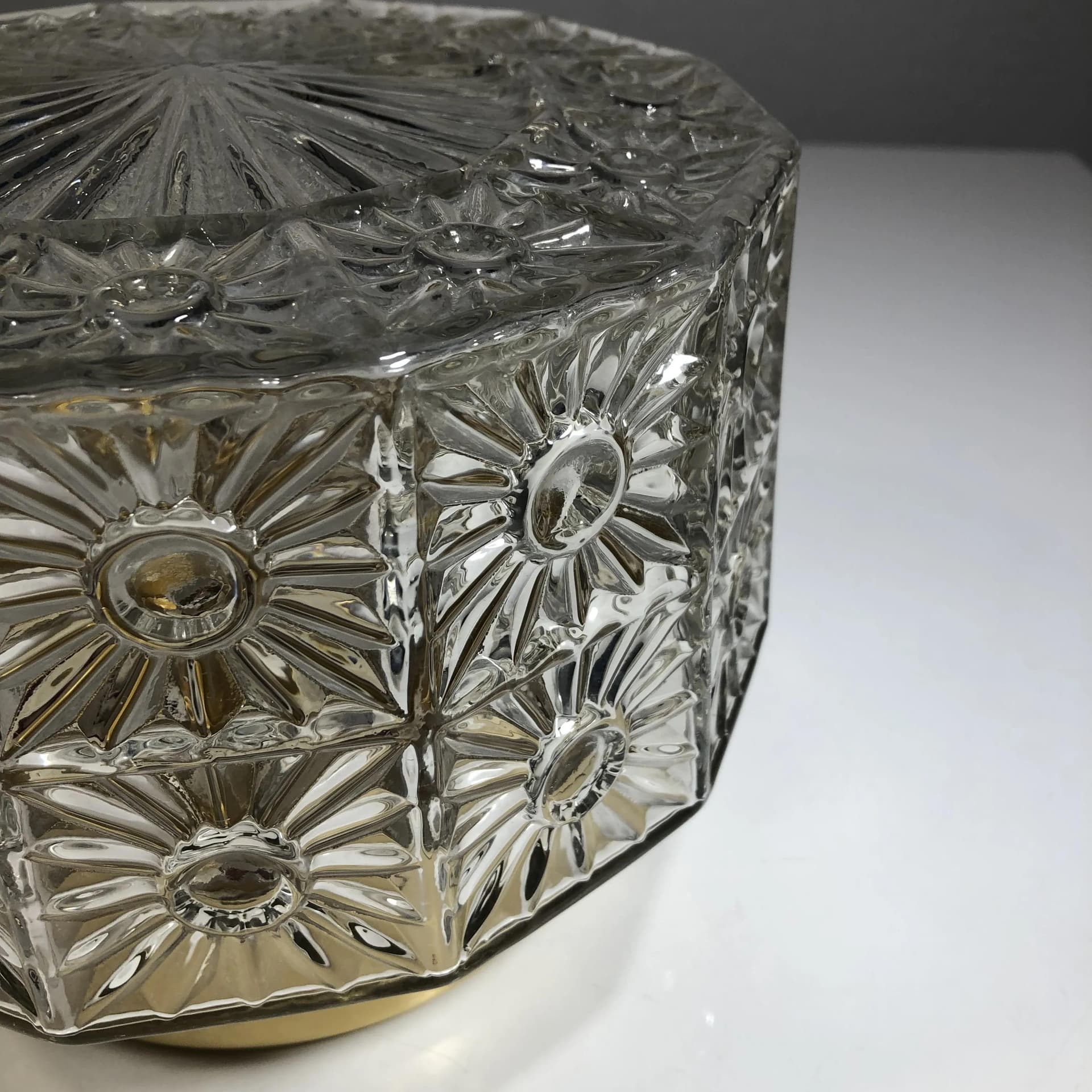 Plafon, szkło transparentne, aluminium złoty, VEB Gorlitz, Niemcy, lata 80. - 37034