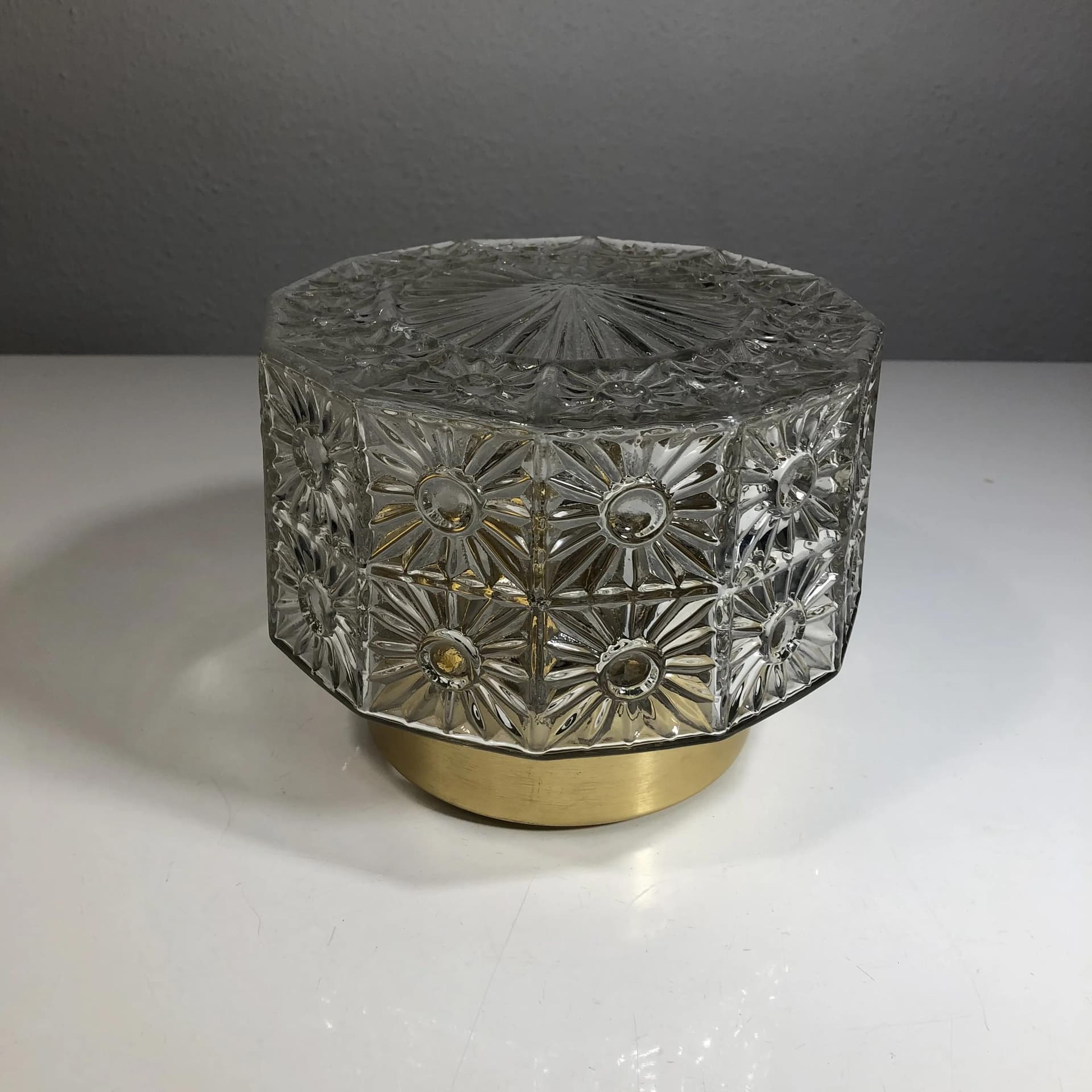 Plafon, szkło transparentne, aluminium złoty, VEB Gorlitz, Niemcy, lata 80. - 37032