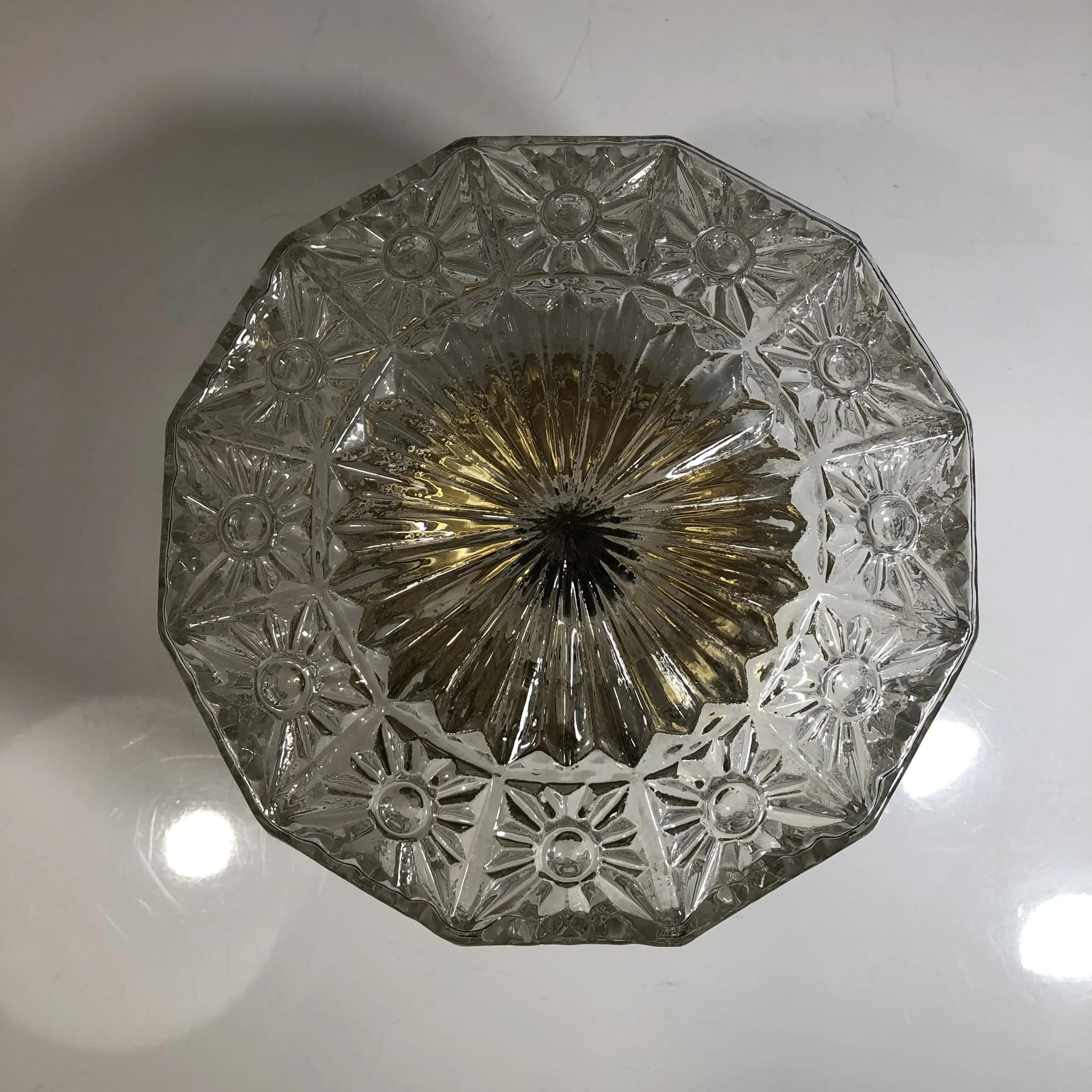 Plafon, szkło transparentne, aluminium złoty, VEB Gorlitz, Niemcy, lata 80. - 37028