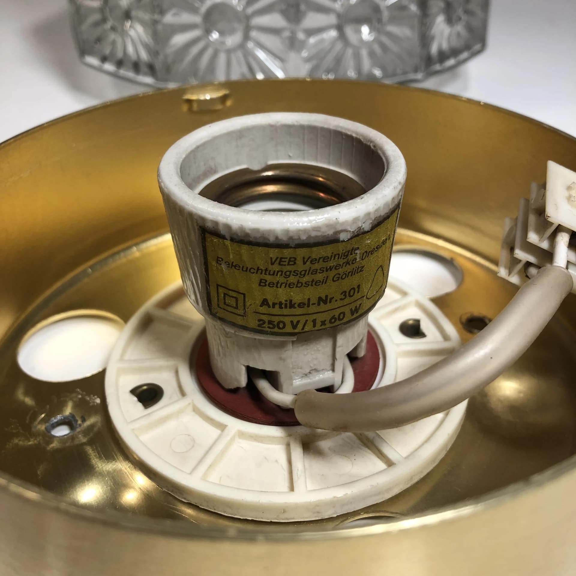 Plafon, szkło transparentne, aluminium złoty, VEB Gorlitz, Niemcy, lata 80. - 37030