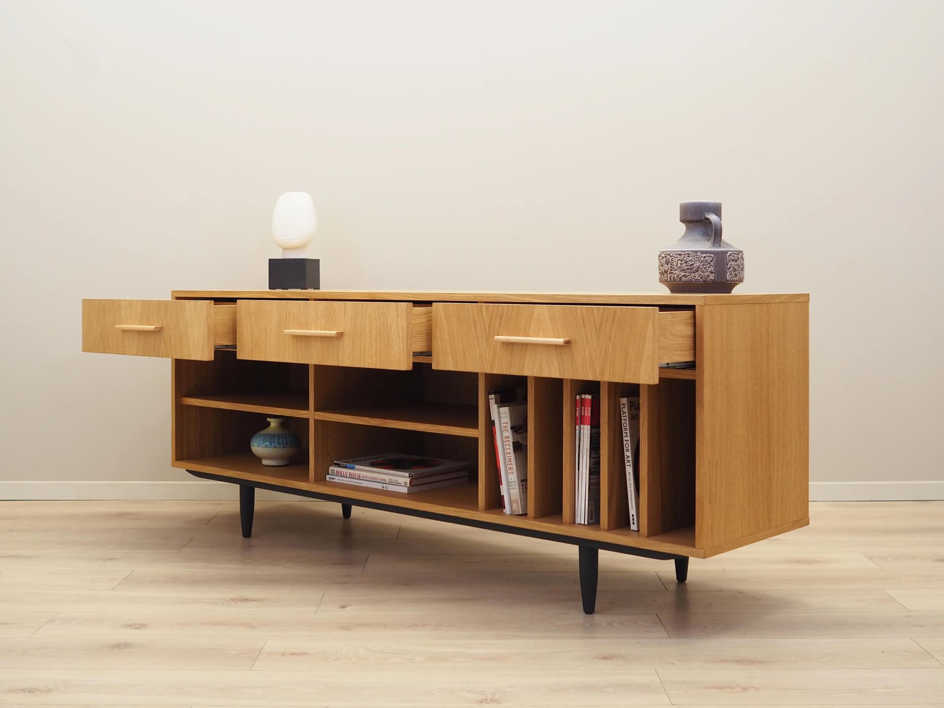 Sideboard skandynawski, dąb żółty, Polska, lata 60. - 36930