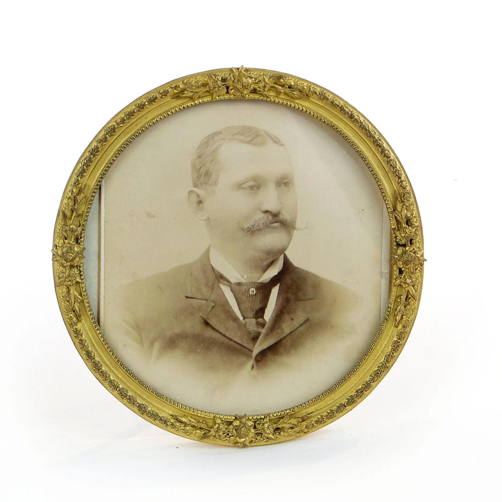 Round Photo Frame, Napoleon III, gilded bronze golden, France, 19th c. - 37056