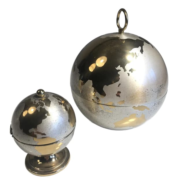 Papierośnica i zapalniczka globus, srebrny, metal, Niemcy, lata 70. - WYMIARY