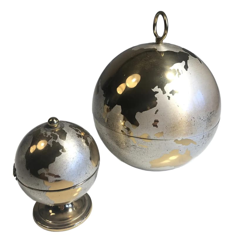 Papierośnica i zapalniczka globus, srebrny, metal, Niemcy, lata 70.