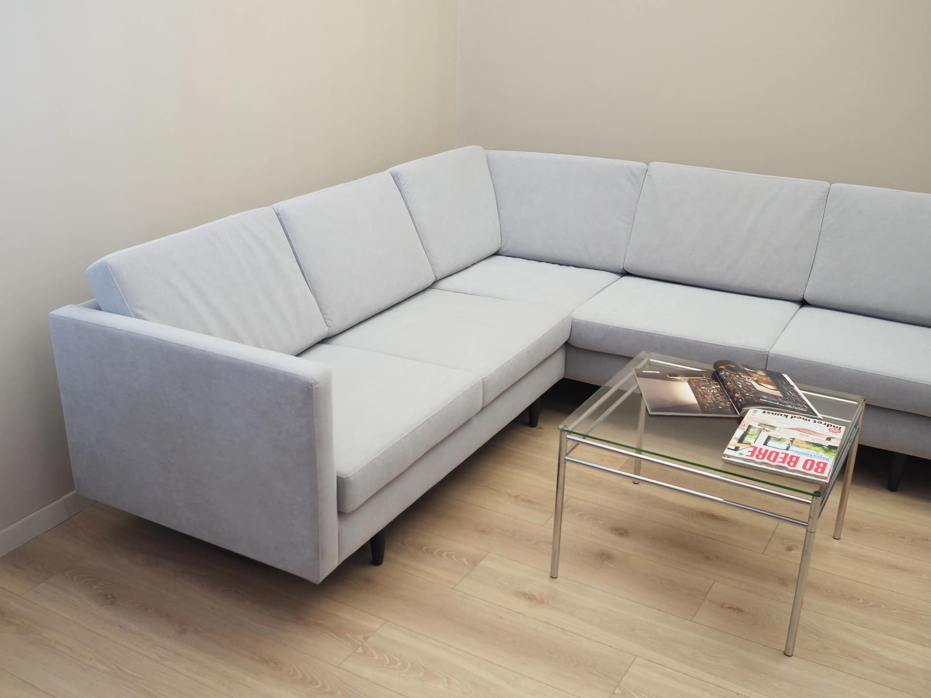 Narożnik, duński design, szary, tkanina, Dania, lata 90. - 37325